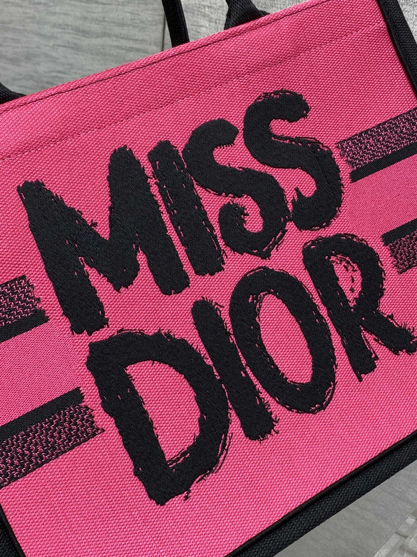 Medium Dior Book Tote Bag Two-Tone Fuchsia and Purple Miss Dior Graffiti Embroidery